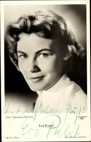 Ak Schauspielerin Eva Probst, Portrait, Autogramm