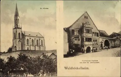 Ak Waldböckelheim an der Nahe, Ev. Kirche, Kurmainzer Faktorei