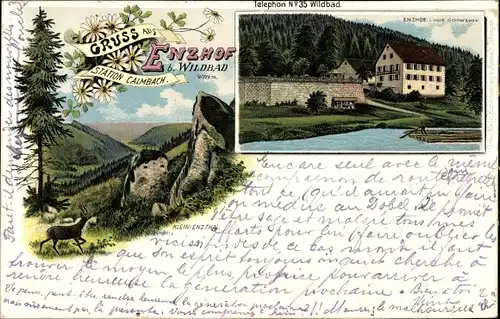 Litho Bad Wildbad im Kreis Calw Baden Württemberg, Enzhof, Klein Enzthal, Flößer