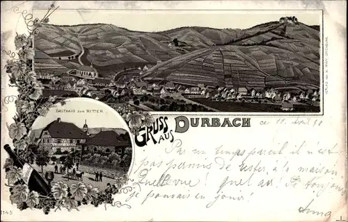 Litho Durbach im Schwarzwald, Gasthaus zum Ritter, Panorama