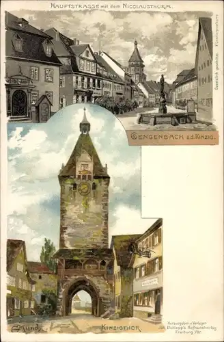 Künstler Litho Münch, Gengenbach an der Kinzig Ortenaukreis, Hauptstraße, Nicolausturm, Kinzigtor