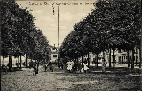 Ak Mülheim Köln am Rhein, Rheinpromenade mit Denkmal