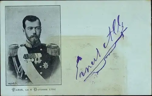 Ak Zar Nikolaus II. von Russland, Portrait Paris 1896