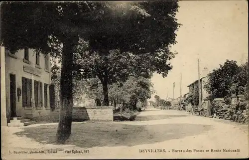 Ak Deyvillers Lothringen Vosges, Bureau des Postes et Route Nationale