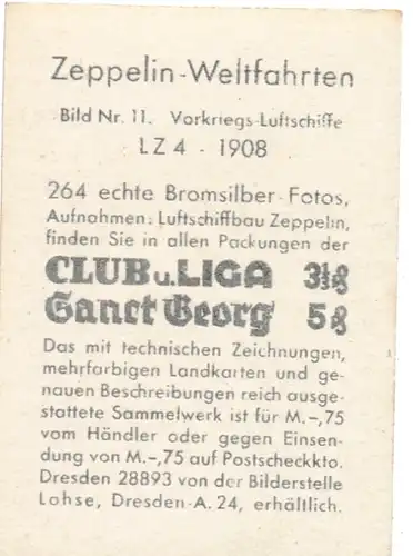 Sammelbild Zeppelin Weltfahrten Nr. 11, Vorkriegs Luftschiffe,  LZ 4 1908