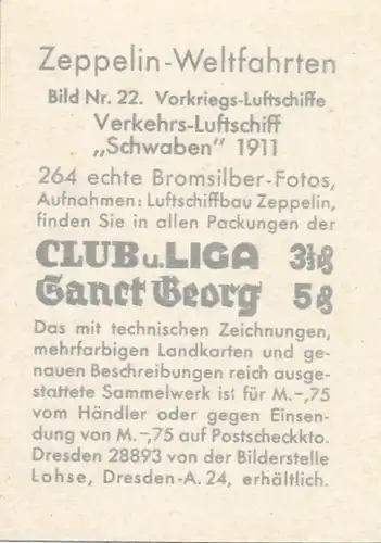 Sammelbild Zeppelin-Weltfahrten Bild 22 Vorkriegs-Luftschiffe, Verkehrs-Luftschiff "Schwaben", 1911