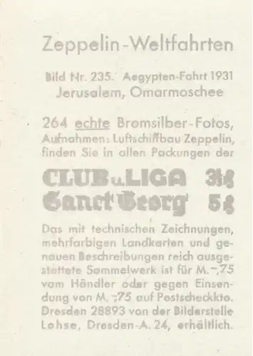 Sammelbild Zeppelin-Weltfahrten Bild 235, Ägypten-Fahrt 1931, Jerusalem, Omarmoschee