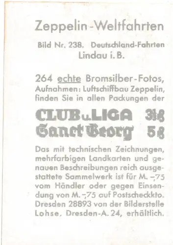 Sammelbild Zeppelin-Weltfahrten Bild 238, Deutschland-Fahrten, Lindau a. Bodensee