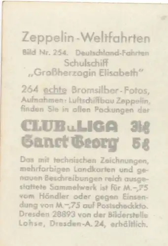 Sammelbild Zeppelin-Weltfahrten Nr. 254 Deutschland-Fahrten, Segelschulschiff Großherzogin Elisabeth