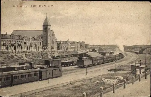 Ak IJmuiden Ymuiden Velsen Nordholland, Blick auf de Ort, Eisenbahn