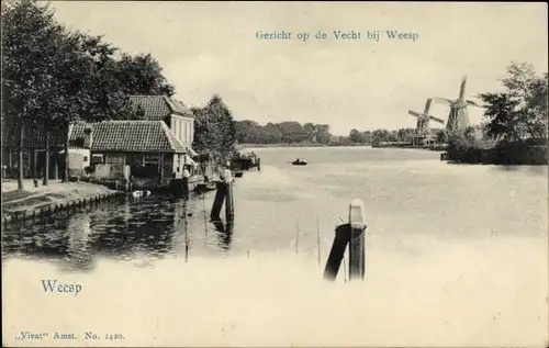 Ak Weesp Nordholland, Gezicht op de Vecht, Molen