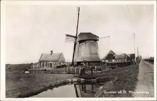 Ak Sint Maartensbrug Nordholland Niederlande, Molen, Windmühle