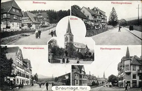 Ak Braunlage im Oberharz, Ramsenweg, Kirche, Harzburger Straße