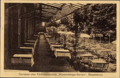 Ak Magdeburg an der Elbe, Parkrestaurant Klosterberge Garten, Terrasse