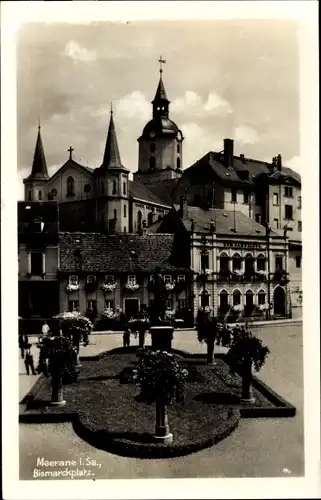 Ak Meerane Sachsen, Am Bismarckplatz, Grünanlage, Denkmal