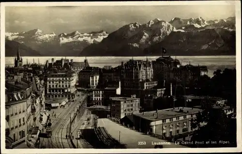 Ak Lausanne Kanton Waadt, Le Grand Pont et les Alpes