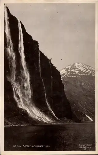 Ak Geiranger Norwegen, Blick zum Wasserfall
