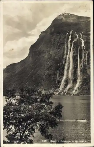 Ak Norge Norwegen, Meraak, Geiranger, Syv Söstre, See, Wasserfall