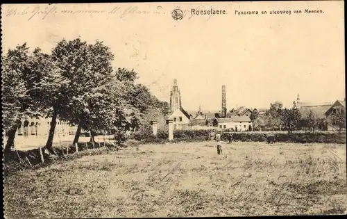 Ak Roeselare Roeselaere Rousselare Roulers Westflandern, Panorama en steenweg van Mennen