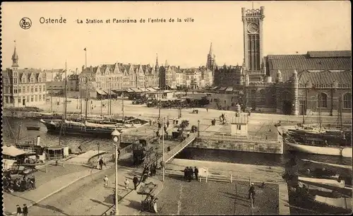 Ak Oostende Ostende Westflandern, Le Station et Panorama de l'entree de la ville