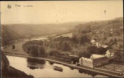 Ak Freyr Hastière Wallonien Namur, Le Chateau, Schloss aus der Vogelschau