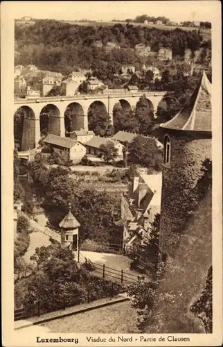 Ak Clausen Luxemburg, Viaduc du Nord, Panorama