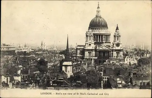 Ak London City England, Bird's eye view of St. Paul's Cathedral and City