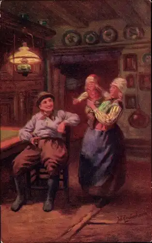 Künstler Ak Gerstenhauer, Johann Georg, Familie in niederländischer Tracht