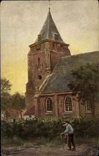 Künstler Ak Gerstenhauer, Johann Georg, niederländisches Dorfmotiv, Kirche