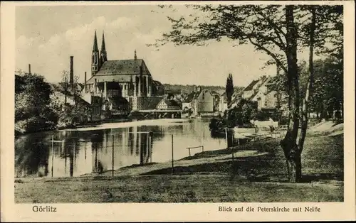 Ak Görlitz in der Lausitz, Blick auf die Peterskirche mit Neiße