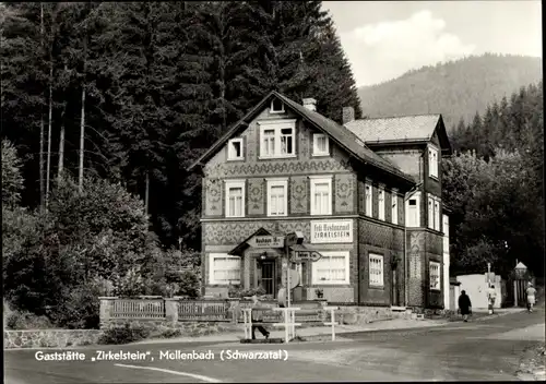 Ak Mellenbach Glasbach im Schwarzatal Thüringen, Gaststätte Zirkelstein, Außenansicht