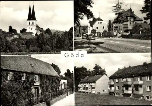 Ak Göda in der Oberlausitz, Kirche, Drogerie, Teilansichten