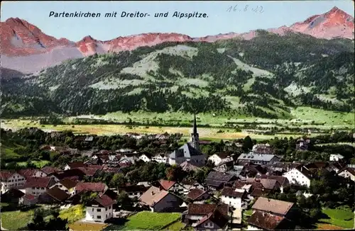 Ak Garmisch Partenkirchen in Oberbayern, Panorama mit Alpspitze, Dreitorspitze