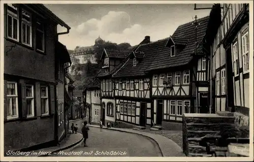 Ak Stolberg im Harz, Neustadt mit Schlossblick, Fachwerkhäuser
