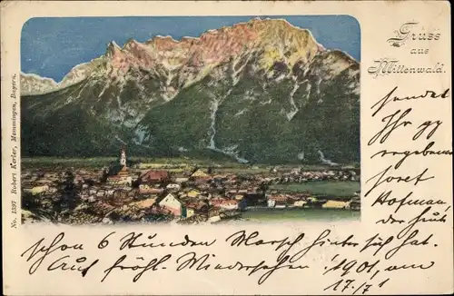 Ak Mittenwald in Oberbayern, Panorama mit Gebirge