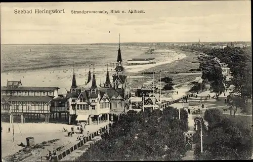 Ak Ostseebad Heringsdorf auf Usedom, Seebrücke, Strandpromenade, Blick nach Ahlbeck