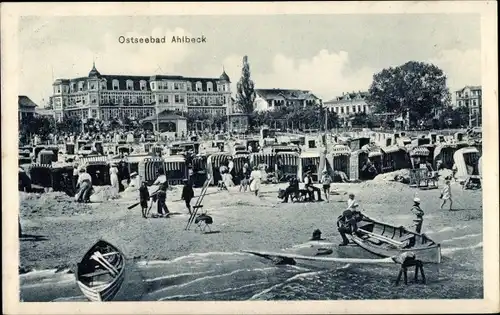 Ak Ostseebad Ahlbeck Heringsdorf auf Usedom, Strand, Badegäste, Strandkörbe