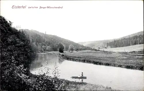 Ak Berga an der Weißen Elster Thüringen, Elstertal zwischen Berga und Wünschendorf, Boot