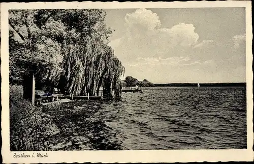 Ak Zeuthen in der Mark, See, Steg