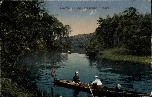 Ak Grünheide in der Mark, An der Löcknitz, Ruderboot