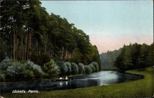Ak Grünheide in der Mark, An der Löcknitz, Ruderboot