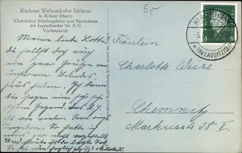 Ak Woltersdorf bei Berlin, Sanatorium Woltersdorfer Schleuse, Christl. Erholungsheim u. Bundeshaus