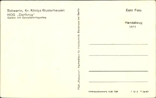 Ak Schwerin Landkreis Dahme-Spreewald Brandenburg, HOG Dorfkrug, Garten mit Dampferanlegesteg