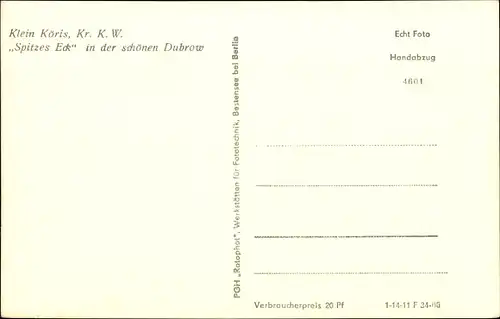 Ak Klein Köris Groß Köris im Kreis Dahme Spreewald, Spitzers Eck in der schönen Dubrow