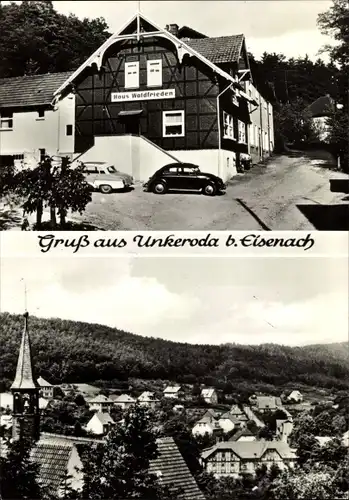 Ak Unkeroda in Thüringen, Haus Waldfrieden, Autos, Panorama vom Ort