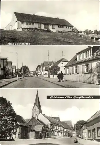 Ak Gützkow in Vorpommern, Neue Sportanlage, Ortsansicht