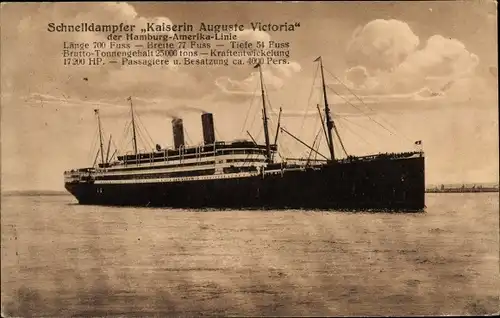Ak Dampfer Kaiserin Auguste Victoria, HAPAG