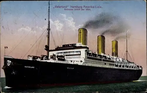 Ak Dampfschiff Vaterland, HAPAG, Ansicht Bug Backbord