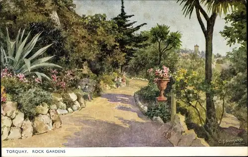 Künstler Ak Torquay Devon England, Rock Gardens