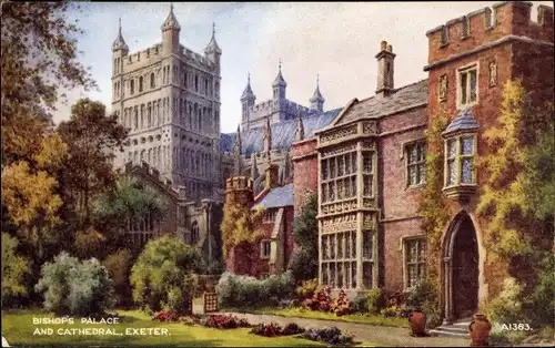 Künstler Ak Exeter Devon England, Bishop's Palace and Cathedral